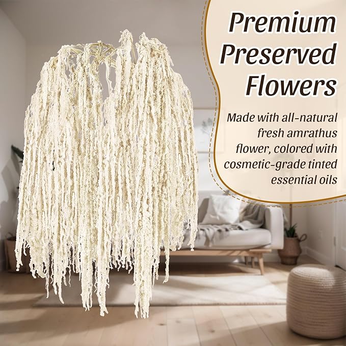 Suncalla 24 Pcs White Spring Natural Dried Amaranthus Hanging Flowers Amaranthus Artificial Flowers for Wedding Arch Bouquet Floral Garland Wall Home Decoration (23 Inch)