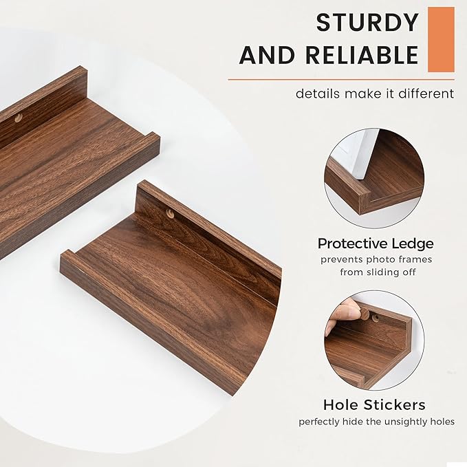 FLYJOE Picture Ledge Shelf, Floating Shelves Set of 2, 36 Inches Nursery Book Shelves for Toys Storage, Kids Bookshelf Wall Mounted for Living Room Bedroom Decor Books Photo Frames, Walnut