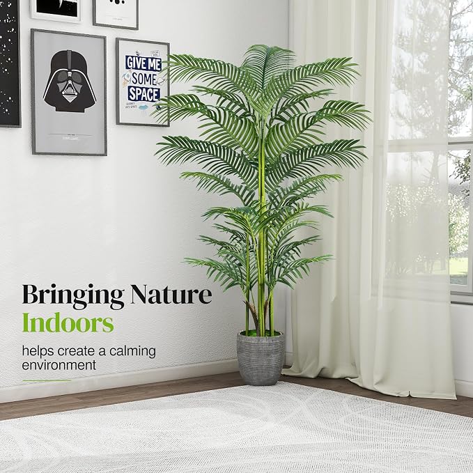 Artificial Palm Tree 6FT, Suntee Faux Plants Indoor and Outdoor 2 Pack, Tall Fake Tree Tropical Areca Floor Plant in Pot for Home Decor Living Room Office Patio Garden