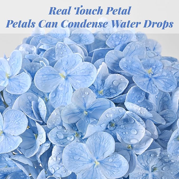 MARTINE MALL 5Pcs 21in Hydrangea Artificial Flowers, Latex Real Touch Hydrangeas Lifelike Large Hydrangea Flowers for Home Decor Party Arrangements Wedding Bouquets Centerpieces (Blue)