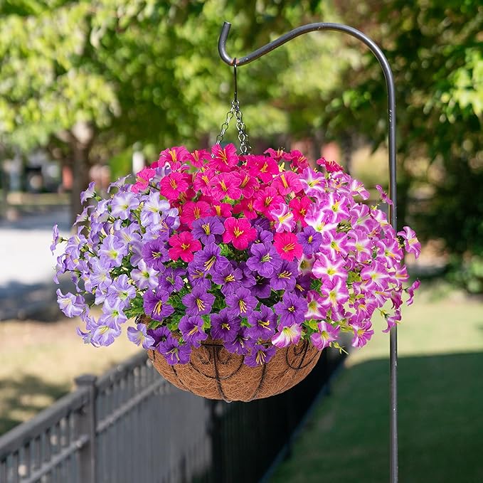 Artificial Flowers for Outdoors Fake Plants Outside Decoration, 20 Bundles Fuchsia Silk Petunia with Eucalyptus UV Resistant Realistic Faux Flowers for Outdoor Planters Garden Balcony Yard Porch Patio
