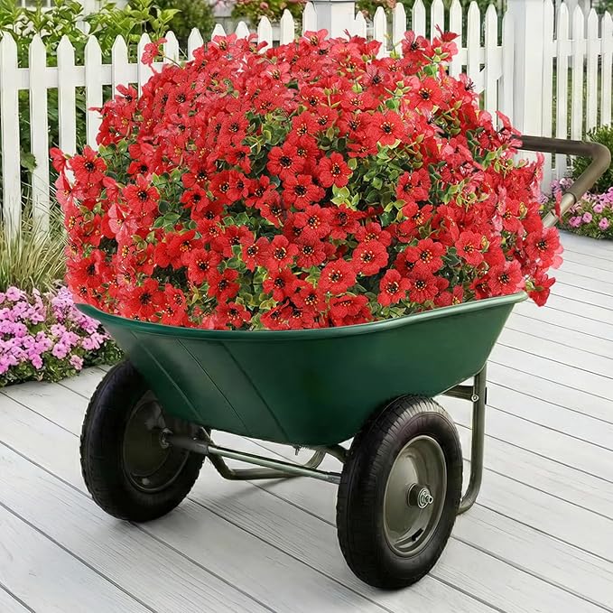 Artificial Flowers for Outdoor,Silk Flowers No Fade Fake Plastic Flowers UV Resistant Faux Plants for Outdoors Outside Front Porch Hanging Planter Window Box Garden Home Decoration,42 Pack(Red)