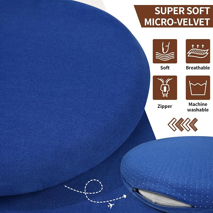 BUYUE Memory Foam Seat Cushion, Dia 13" Soft Velvet Round Stool Cushion Anti-Slip Chair Pads, S, Navy Blue