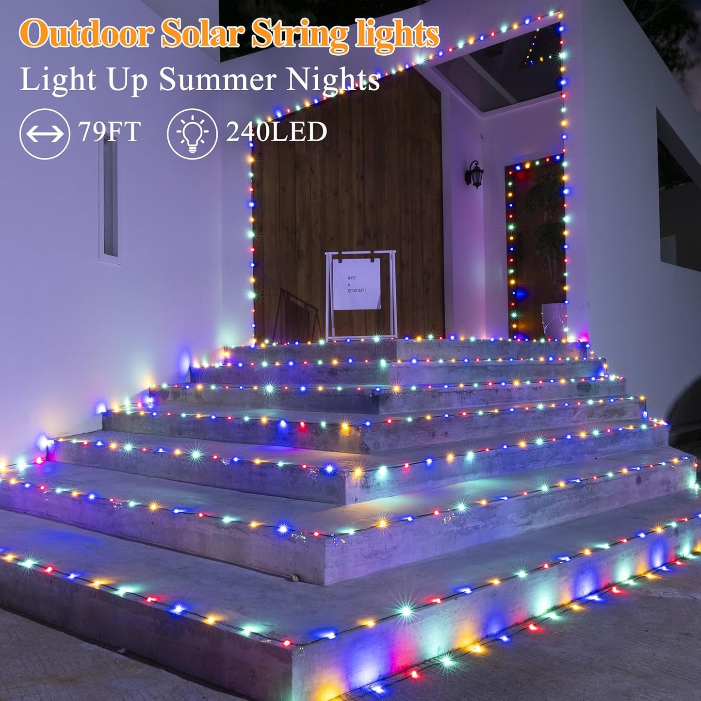 Solar String Lights 240LED 79FT, IP67 Waterproof String Lights for Outside with 8 Lighting Modes, Upgraded Solar Panel Fairy Lights for Garden Party Wedding Decorations (Multicolor)