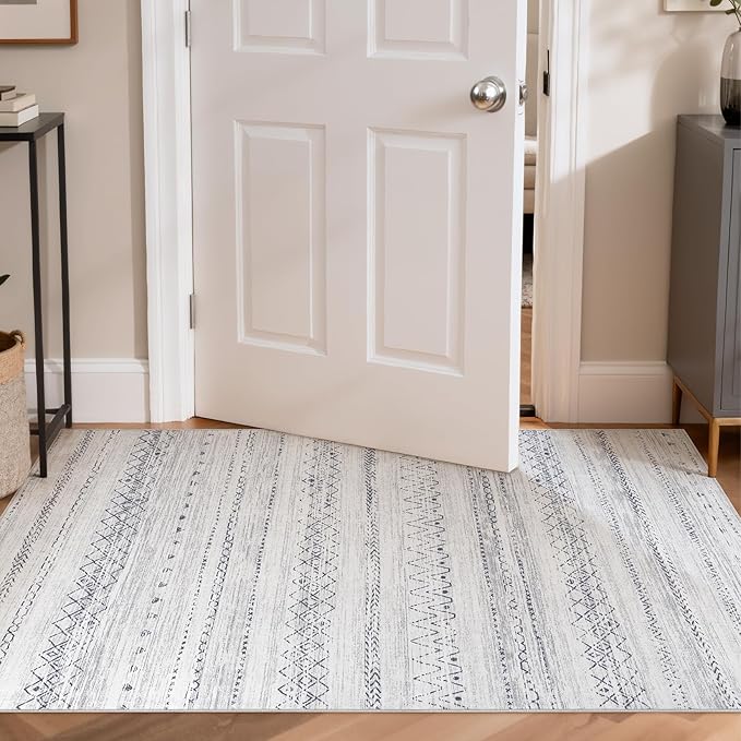 cotiled 3x5 Area Rug Living Room: Washable Boho Rugs with Non Slip Backing Small Soft Indoor Stain Resistant Carpet for Bedroom Farmhouse Dining Room Lightweight Home Decor Grey
