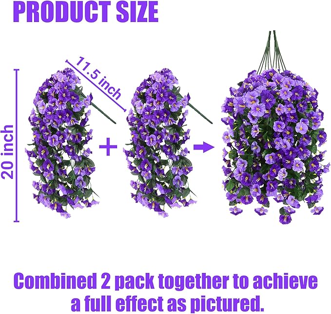 Sggvecsy Artificial Fake Hanging Flowers Plants Outdoor Outside Spring Summer Decoration 2PCS Faux Silk UV Resistant Morning Glory Trailing Vines for Home Porch Patio Balcony(Purple & Light Purple)