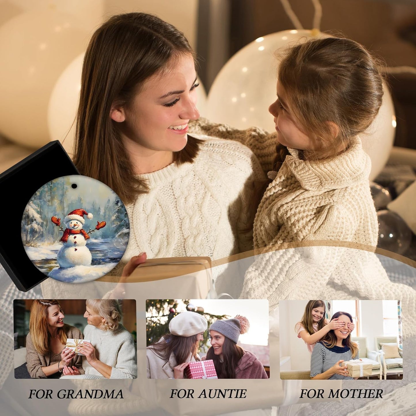 Winter Christmas Snowman Ceramic Ornament Gifts, Rustic Winter Christmas Decorative Hanging Ornaments for Xmas Tree Holiday Party Decoration, Snowman Xmas Tree Decorations