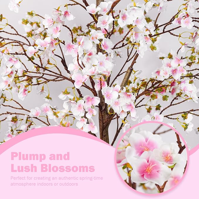 Caxchiling Artificial Cherry Blossom Tree 5FT, Pink Faux Floor Tree | Ball-Shaped Pot with Moss Topper, Lifelike Faux Tree for Home Office, Living Room, Bedroom, Doorway and Hallway Decor