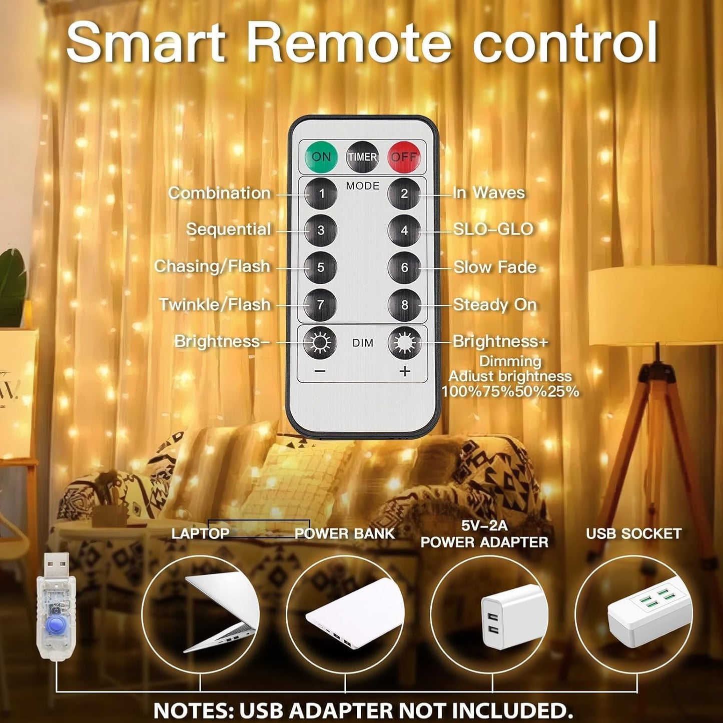 suddus Curtain Lights for Bedroom, 200 Led Hanging String Light Outdoor, Fairy Curtain Lights Indoor for Christmas, Dorm, Wall, Backdrop, Window, Wedding, Party, Birthday Decor, Warm White