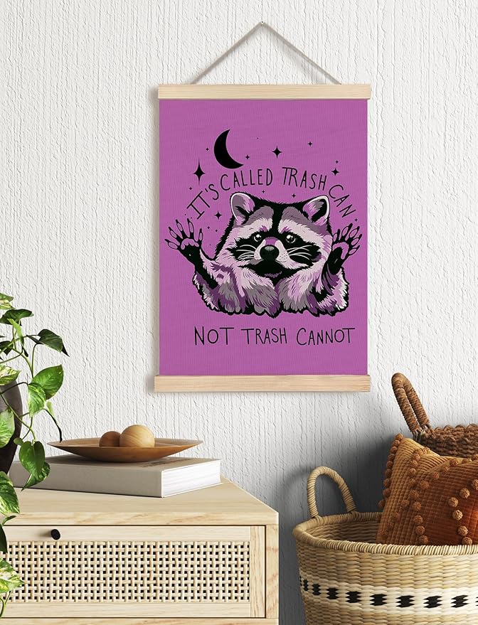 Foritho Funny Motivational Raccoon Meme Poster Wall Art Framed for Office Dorm Home, Sarcastic Work Trash Panda Office Canvas Prints Wall Decor for Coworkers Women Men, 12x16 Inch - Purple