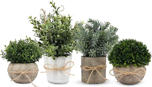4 Pack Small Fake Plants in White Pulp Pot for Home Decor, Artificial Plants Indoor, Small Faux Plants Indoor for Bathroom Bedroom Kitchen Office Farmhouse Room Shelf Decor