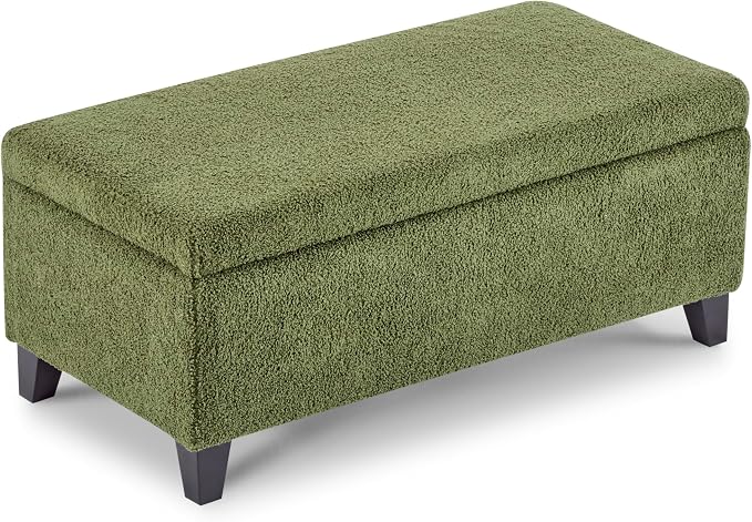 Christopher Knight Home Vayne Boucle Storage Ottoman, Rectangular Ottoman Bench, Birch Wood Legs, Upholstered Ottoman with Storage, Foot Rest Bench for Living Room, Entryway and Bedroom, Green