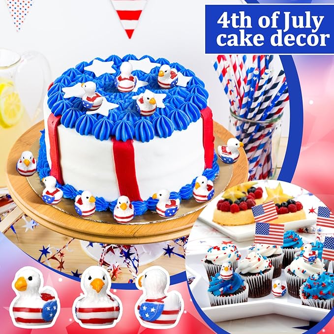 DoubleFill 50 Pcs Patriotic Eagle Duck Figurine Mini Resin Veteran Ducks 250th Anniversary Independence Day Patterns Tiny Animals Figurines Patriotic Resin Ducks Ornament for Home Office Desk Bathroom