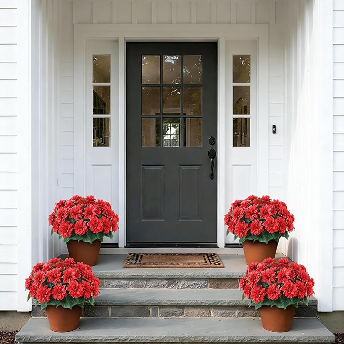 VIERENA 8 Bundles Artificial Dahlia Flowers for Outdoors Spring Summer Decor, No Fade Silk Flower Faux Dahlias Plant Arrangement for Home Garden Balcony Farmhouse（Red）