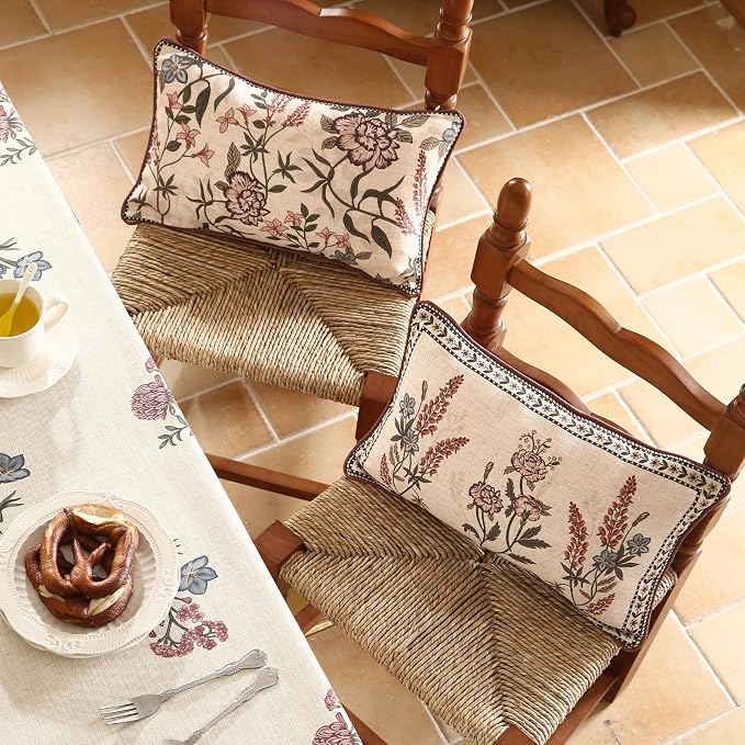 ISAENNE Designer Linen Throw Pillow Cover,Set of 2,20"x12"-Helena C | Elegant French Rectangle Pillow Cover,Concealed Zipper Design,Floral Pattern,Sofas,Bedroom,Living Room,Lounge Chairs