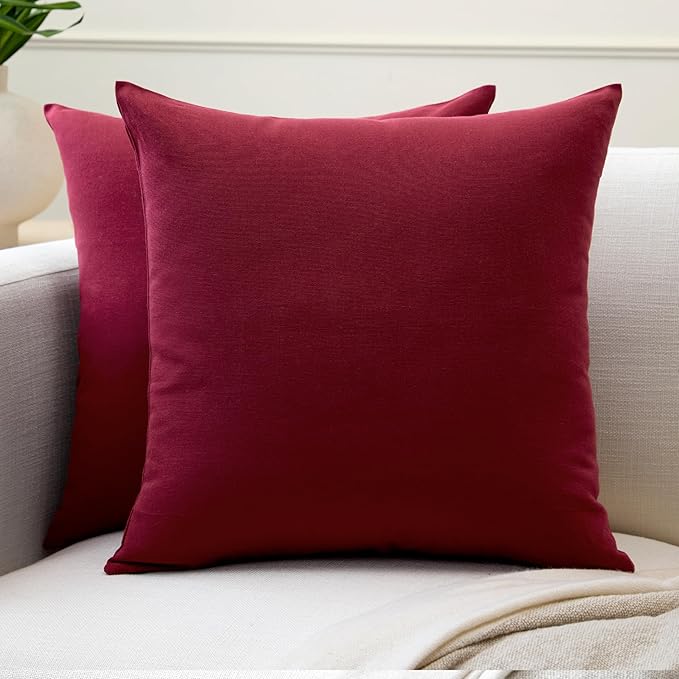 Encasa XO Throw Pillow Covers 24x24 in Set of 2 Rich Maroon | No Inserts | Cotton Pillow Covers for Living Room, Bed, Sofa, Couch | Decorative Cushion Covers with Improved Zipper
