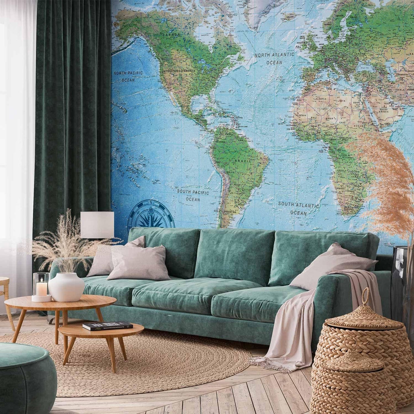 artgeist Premium Wall Mural World Map 138x101 in - XXL Non-Woven Wallpaper Fleece Wall Decor Photo Print Picture Image Design Home Map of The World k-A-0127-a-a