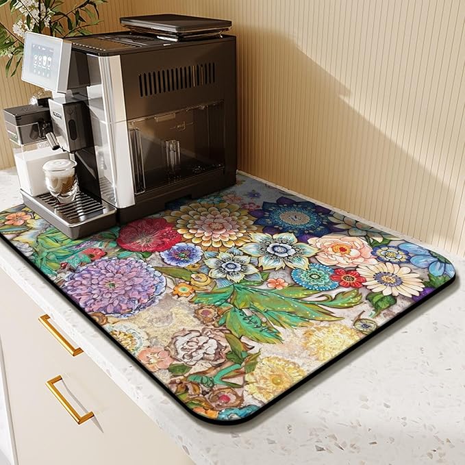 Fun Coffee Mat 23inx15in,Coffee Bar Mat for Countertops,Absorbent Hide Stain Anti-Slip Coffee Bar Accessories Fit Under Coffee Machine Mat,dish Drying Mats for Kitchen