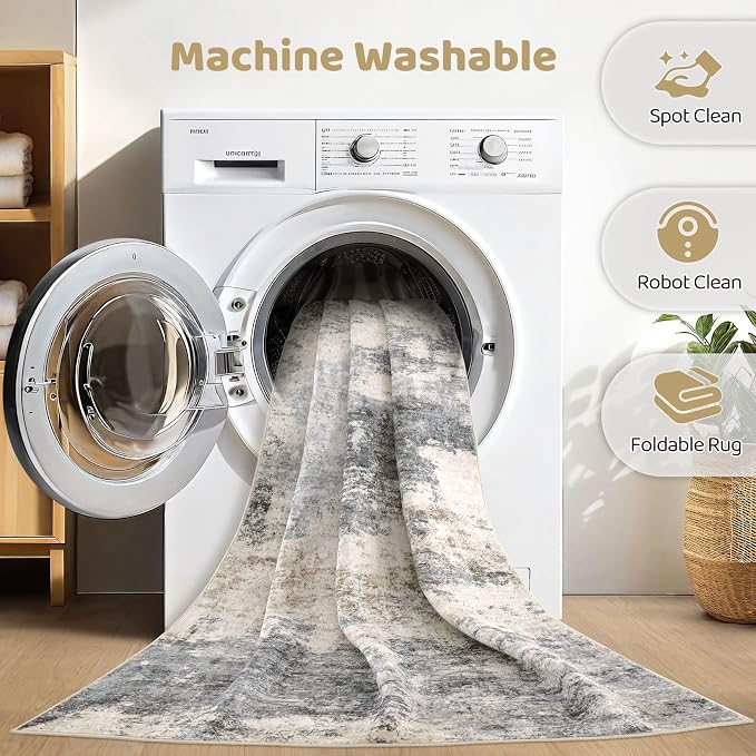 12x15 Area Rug Living Room: Washable Large Abstract Modern Soft Rugs Stain Resistant Indoor Floor Non Slip Accent Carpet for Bedroom Nursery Playroom Office Dining Room Dorm Home Decor- Gray Brown