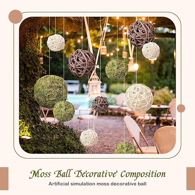 Jetec 18 Pcs Decorative Balls for Centerpiece Bowls Green Moss Balls Wicker Rattan Cord Decorative Bowl Fillers for Garden Vase Home Party Table Spring Christmas Farmhouse Rustic Decor(Regular Size)