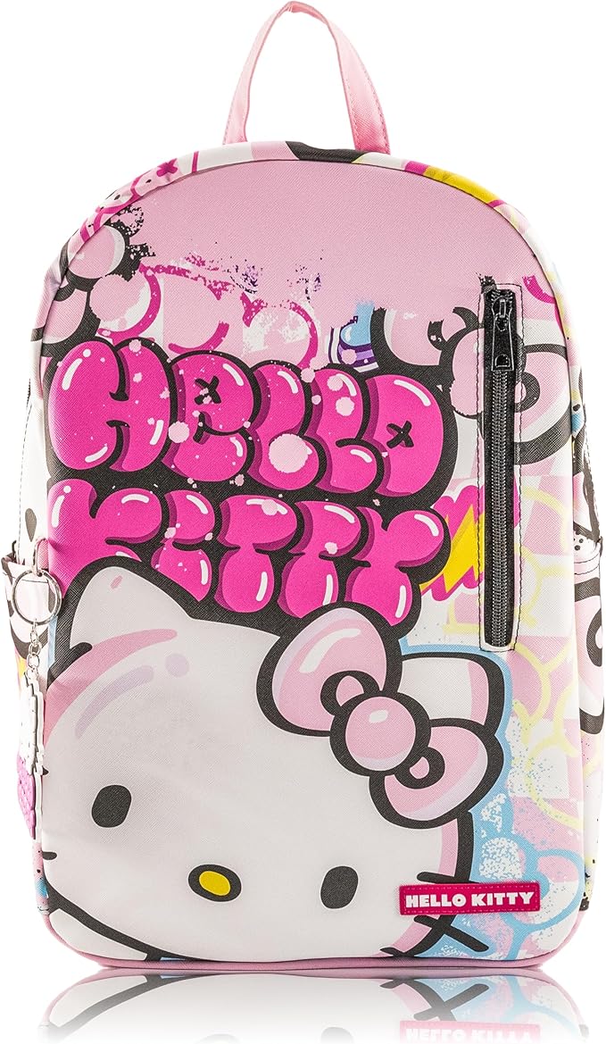 Fast Forward Sanrio Hello Kitty Backpack for Teens | 16" Saffiano Leather School Bookbag with Rubber Luggage Tag | Hello Kitty Backpack Purse for Girls, Boys, Unisex | Officially Licensed