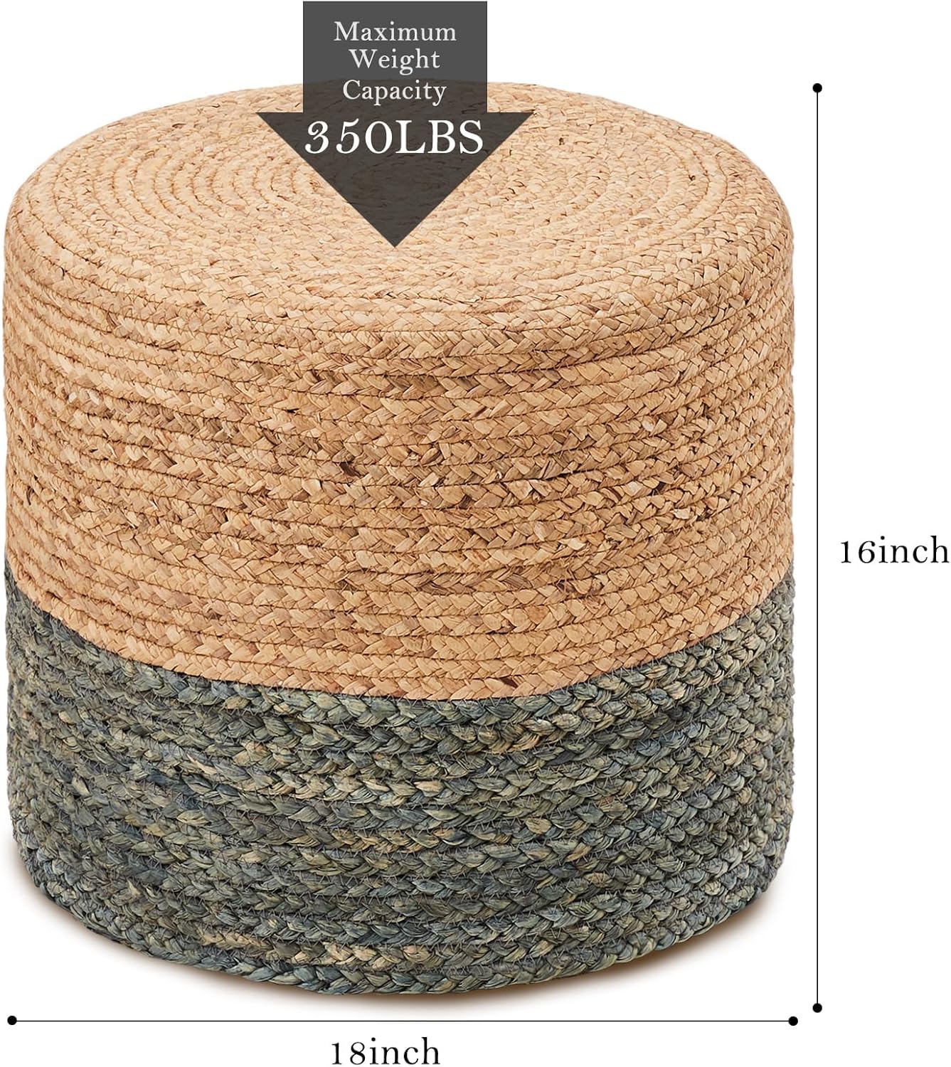 Cplxroc Ottoman Poof, Natural Seagrass Poufs, Hand Weave Round Footstool, Pouffe Accent Chair, Home Decorative Seat, Boho Deco Floor Chair for Living Room, Bedroom (18inch 68LE)