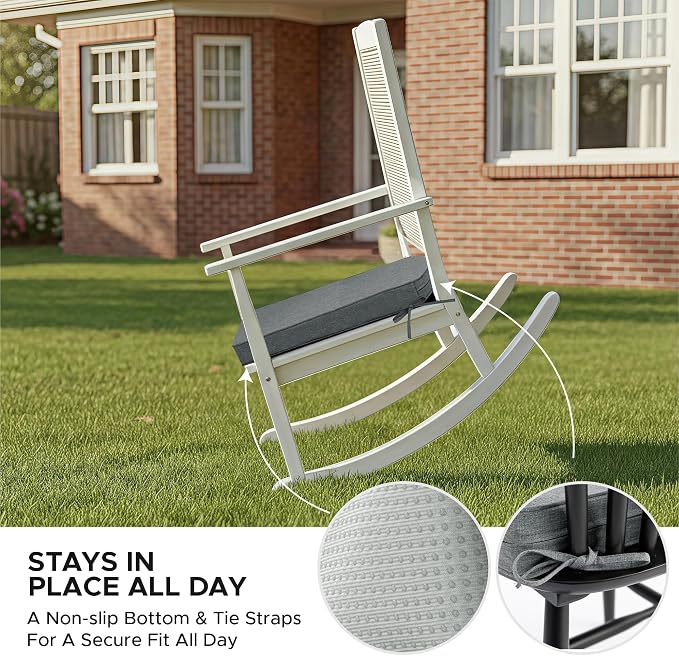 Outdoor Chair Cushions, Fade-Resistant & Water-Resistant, D Shaped Patio Furniture Seat Chair Pads Replacement with Ties, Non-Slip Bottom, Removable Cover, Set of 4, 17 x 16 Inch, Dark Grey