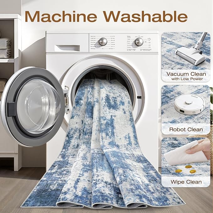 10x12 Area Rug Living Room: Washable Large Neutral Rug Abstract Soft Modern Stain Resistant Indoor Floor Non-Slip Carpet for Bedroom Nursery Kids Office Playroom Dining Room Under Table- Navy Gray