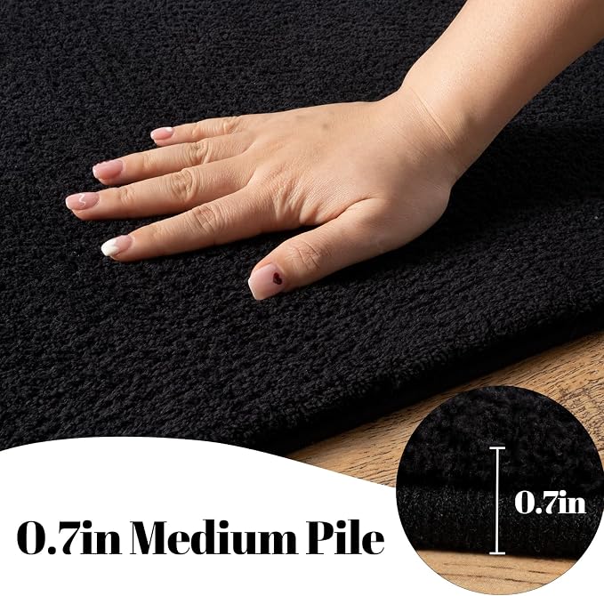 qulint Black Runner Rug for Hallway, 2x6 Modern Washable Kitchen Runner Non Slip Thickened Memory-Foam Indoor Bedroom Rug, Minimalist Solid Soft Carpet for Living Room Entryway Home Decor