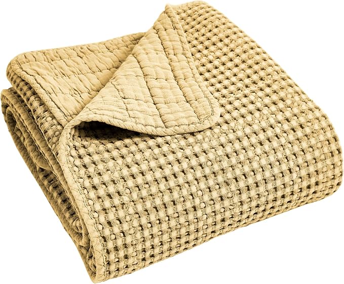 Levtex Home - Mills Waffle - Throw - Ochre Cotton Waffle - Throw Size 50 x 60in.