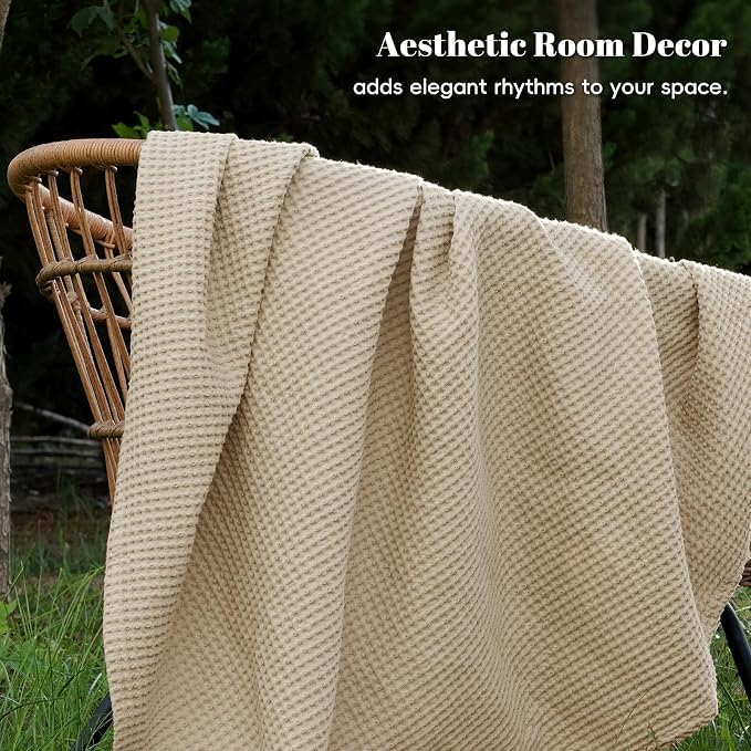 PHF Pre-Washed 100% Cotton Waffle Weave Blanket Twin Size for Bed,Snag Proof Throw Blanket for Couch Spring Summer Lightweight Breathable,Machine Washable, Home Decor Gift - Khaki/Simply Taupe