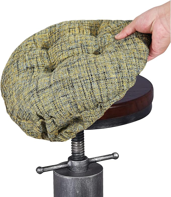 SINOSSO Modern Bar Stool Cushion Dia.12, Fashion Interweaving Design Anti-Skid Silicone Round Stool Seat Cushion Cover Padded (Yellow, S,1)