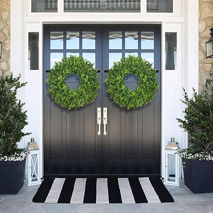 26 Inch Large Greenery Eucalyptus Boxwood Wreaths Artificial Easter Summer Spring Wreaths for Front Door Outdoor All Season Spring Decorations for Home Porch Room Window Wall Farmhouse Decor(Green)