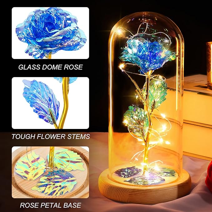 Beferr Mothers Day Rose Gifts for Mom Galaxy Glass Rose Preserved Forever Roses for Delivery Light Up Flowers in Glass Dome Anniversary Birthday Gifts for Women Grandma Wife Her Daughter Girlfriend