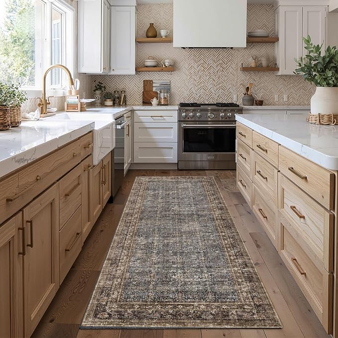 CHAMPLANT 2x6 Hallway Washable Runner Rug Vintage Soft Kitchen Laundry Runner with Non Slip Farmhouse Entryway Living Room Floor Mat Stain Resistant Carpet for Bedroom Bathroom Distressed Beside Rug