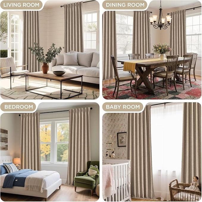 Joydeco Thick Linen Pinch Pleated Curtains 90 Inch Long 2 Panel Set for Living Room, Double-Faced Curtain for Bedroom, Back Tab Blackout Drapes with Adjustable Hooks (40”W x90”L, Thick Linen)