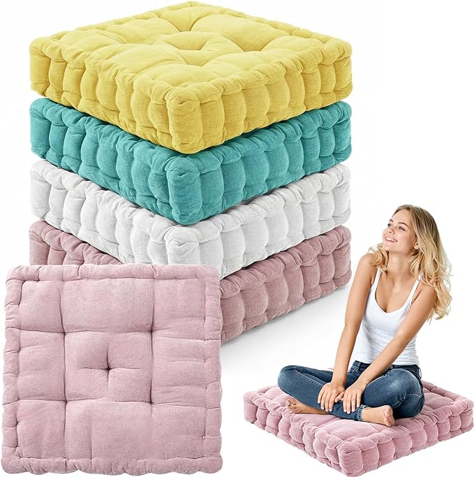 Jerify 4 Pcs Floor Pillow Cushions Large Round Square Large Meditation Floor Pillow for Classroom Adult Meditation Picnic Party Seating Learning Daycare School (Square 20 x 20,Mixed Pink)