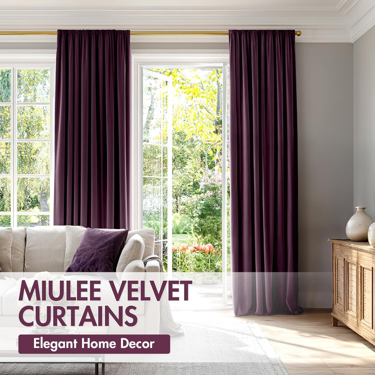 MIULEE Purple Orchid Velvet Curtains Thermal Insulated Blackout Curtain Drapes for Bedroom Living Room Darkening 90 Inches Long Curtains Panels Rod Pocket Set of 2