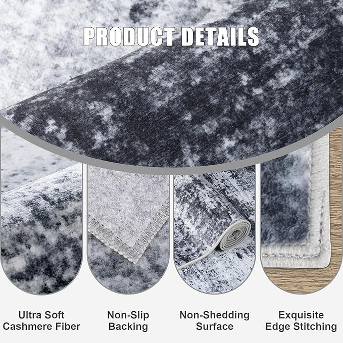 4x6 Area Rug Living Room Rug: Washable Modern Abstract Soft Thin Rug Indoor Floor No Slip Stain Resistant Carpet for Bedroom Dining Room Farmhouse Nursery Home Office - Black
