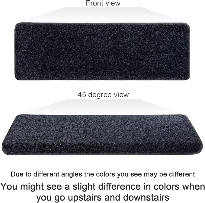 PURE ERA Bullnose Carpet Stair Treads Set Tape Free Non-Slip Indoor Stair Protectors Pet Friendly Rugs Covers Soft Skid Resistant Washable Reusable 9.5" x 30"(14 Pieces,Black)