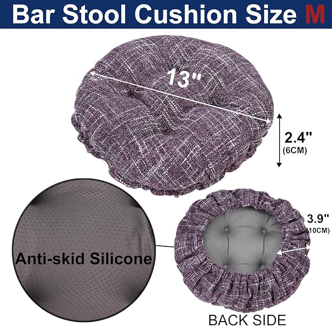 SINOSSO Modern Bar Stool Cushion Dia.13, Fashion Interweaving Design Anti-Skid Silicone Round Stool Seat Cushion Cover Padded (Purple, M,1)