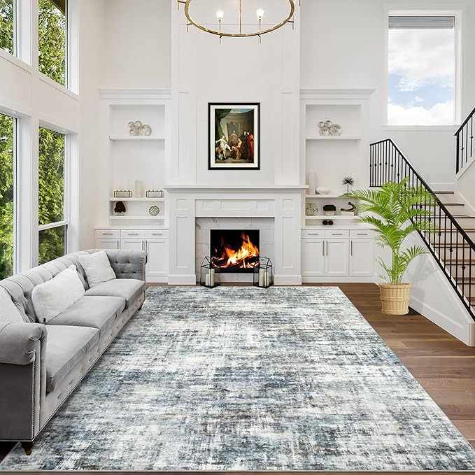 5x7 Area Rugs Washable Rug: Modern Abstract Living Room Rug Soft Anti-Skid Thin Carpet Indoor Floor Non-Shedding Carpets for Bedroom Dining Room Farmhouse Nursery Home Office - Blue Multi