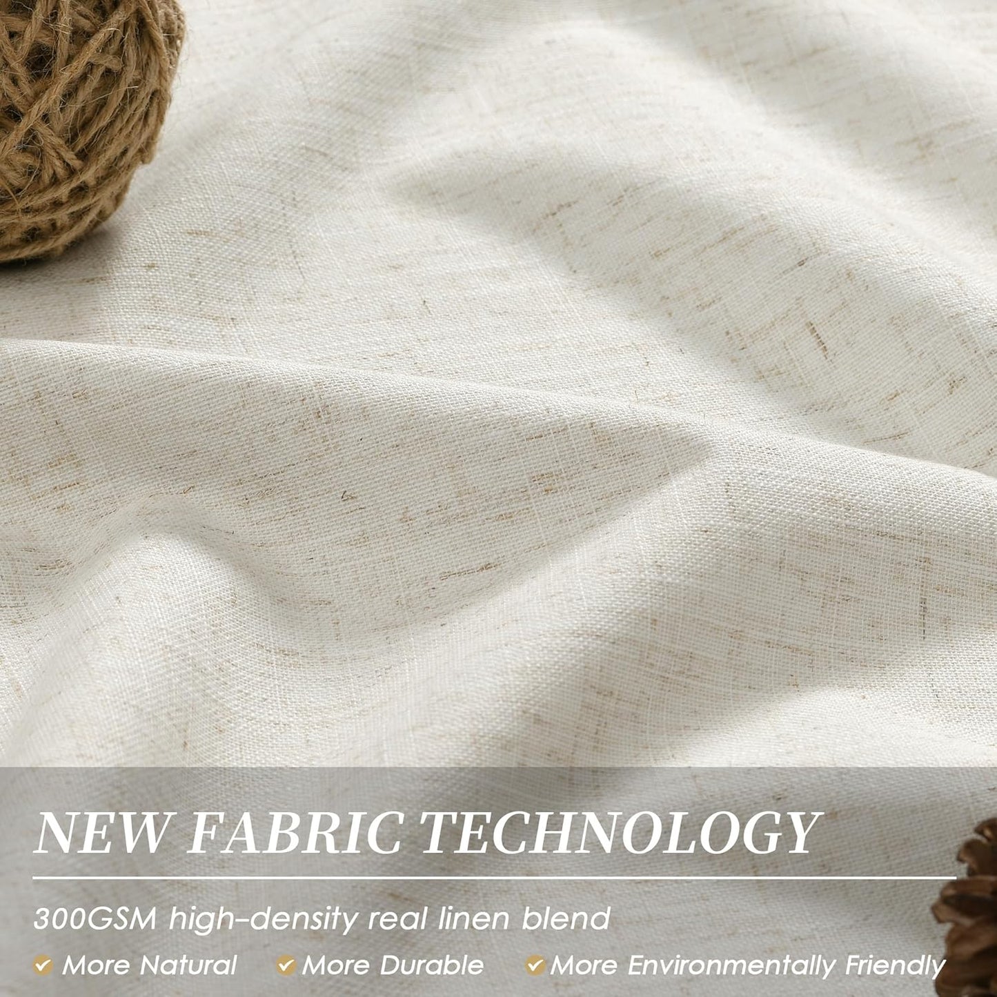 100 Inch Black Out Curtains 2 Panels Set Back Tab Thermal Insulated Natural Linen Textured Blackout Curtains Noise Reducing Cream Colored Neutral Living Room Darkening Window Drapes Pleated 52x100