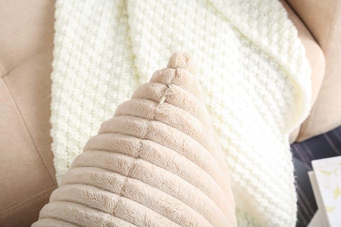 TangDepot Velvet Big Corduroy Pillow Covers 16x16 Beige 2-Pack | Soft wide-stripe corduroy pillow cover, hidden zipper, machine washable, easy refresh, for bedroom living room indoor outdoor