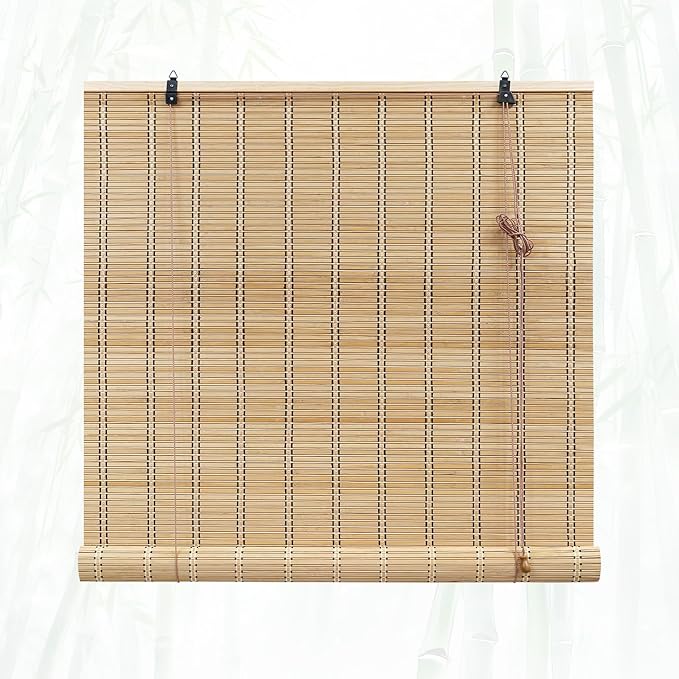 Glimer Bamboo Blinds for Interior Windows, Natural Roll Up Bamboo Shades for Indoor Windows & Outdoor Patio, Light Filtering Bamboo Window Shades for Living Room, Porch, Balcony, Easy to Install