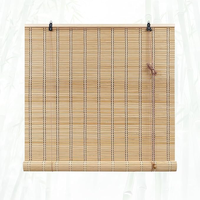 Glimer Bamboo Blinds for Interior Windows, Natural Roll Up Bamboo Shades for Indoor Windows & Outdoor Patio, Light Filtering Bamboo Window Shades for Living Room, Porch, Balcony, Easy to Install
