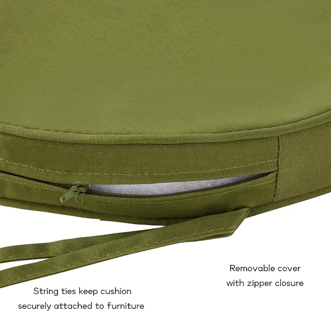 Set of 2 Outdoor 18 inch Round Patio Dining Chair Pads – Comfortable Fiber-Filled Seat Cushions with Ties, Reversible Polyester Fabric, Hunter Green