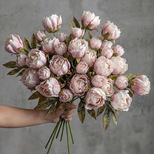 Thiccywoov 12 Pcs Faux Peony Stems Flowers Bulk Vintage Artificial Silk Peonies Stems Real Look Fake Peonies Branches for Vase Filler DIY Bouquet Centerpieces Home Indoor Outdoor Decorations
