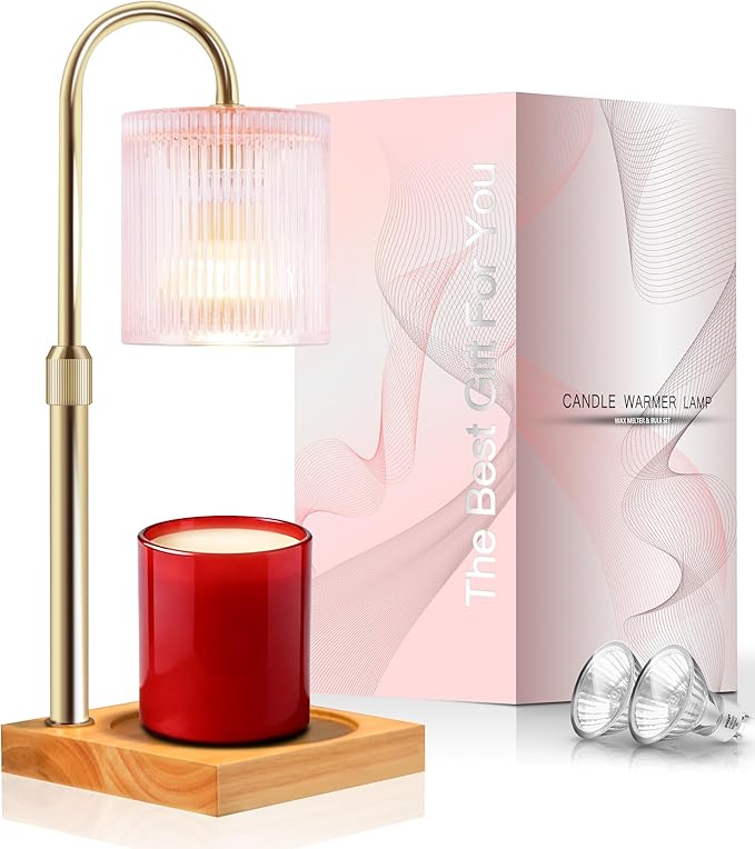TigQiang Adjustable Height Candle Warmer Lamp, Candle Lamp Timer Dimmer 7 Levels, Compatible All Jar Candles, Top Melting, Cystal Candle Heater Lamp for Scented Wax, Elegant Home Decoration, Pink