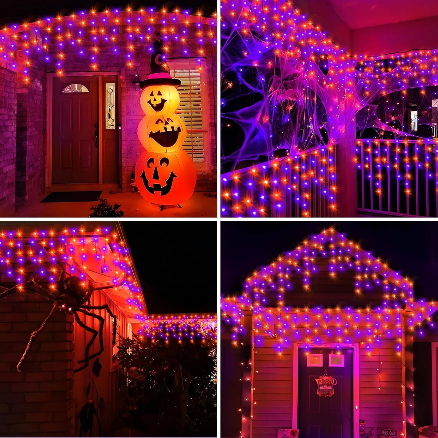 KNONEW 99FT 960 LED Orange Purple Halloween Lights Outdoor Black Wire String Lights with 180 Drops, 8 Lighting Modes, Timer Memory Function Hanging Curtain Lights for Halloween Party
